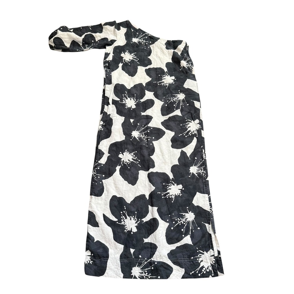 Something navy One Shoulder Floral Maxi Dress Womens Small Black White Good Boho